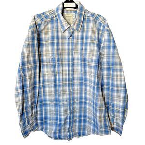 Panhandle Slim Mens XL Long Sleeve Pearl Snap Western Shirt Blue Tan Plaid